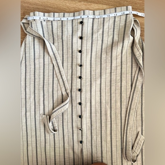 NYCC Beige Striped A-Line Midi Skirt with Tie and button Front - Picture 7 of 7